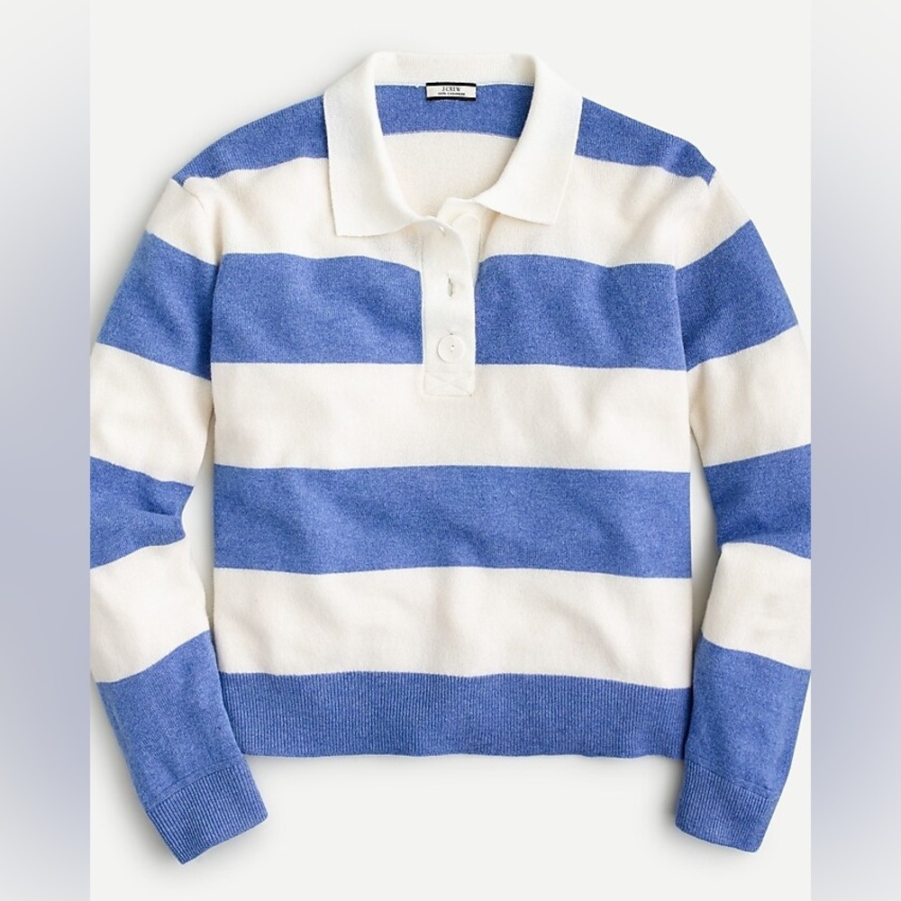 J.Crew Collared Cashmere Sweater in Rugby Stripe Womens Size Medium